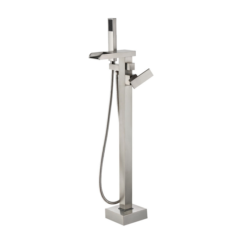 Robinet de baignoire romaine à poignée simple avec douchette à main en nickel brossé Infinity