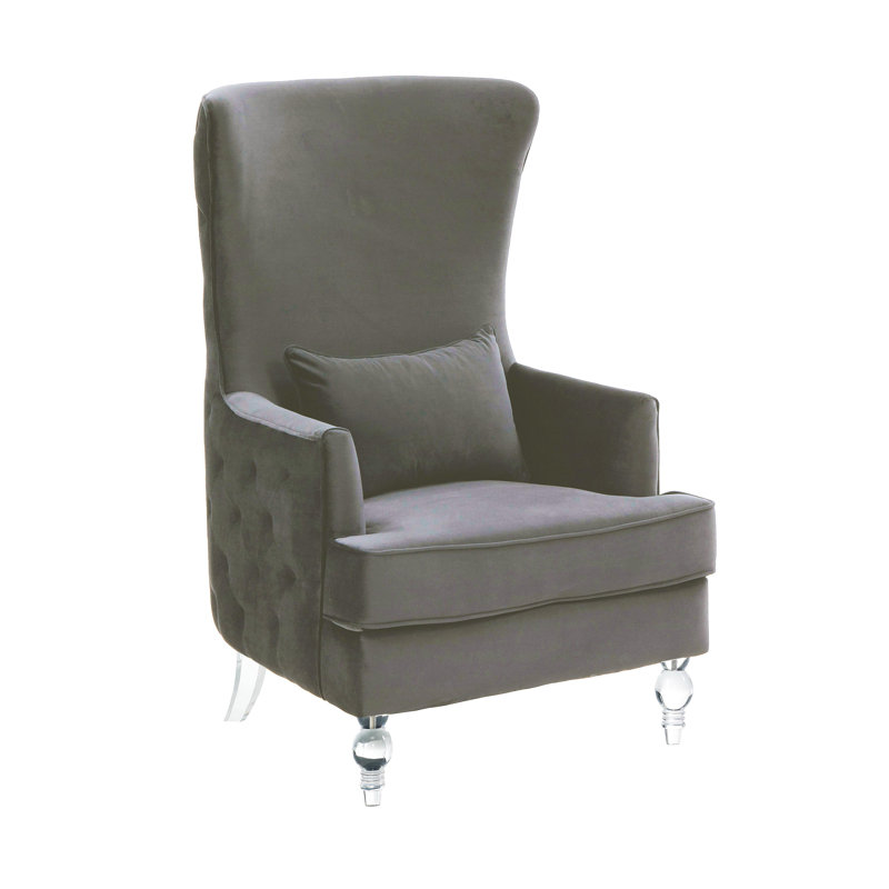 Fauteuil à oreilles en velours Aubree, Polyester gris