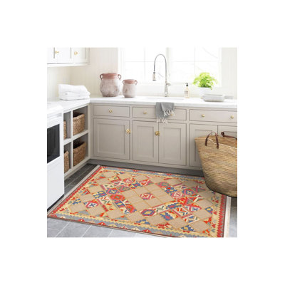 Tapis décoratif lavable à la machine à motif brun motif traditionnel rétro de la collection South