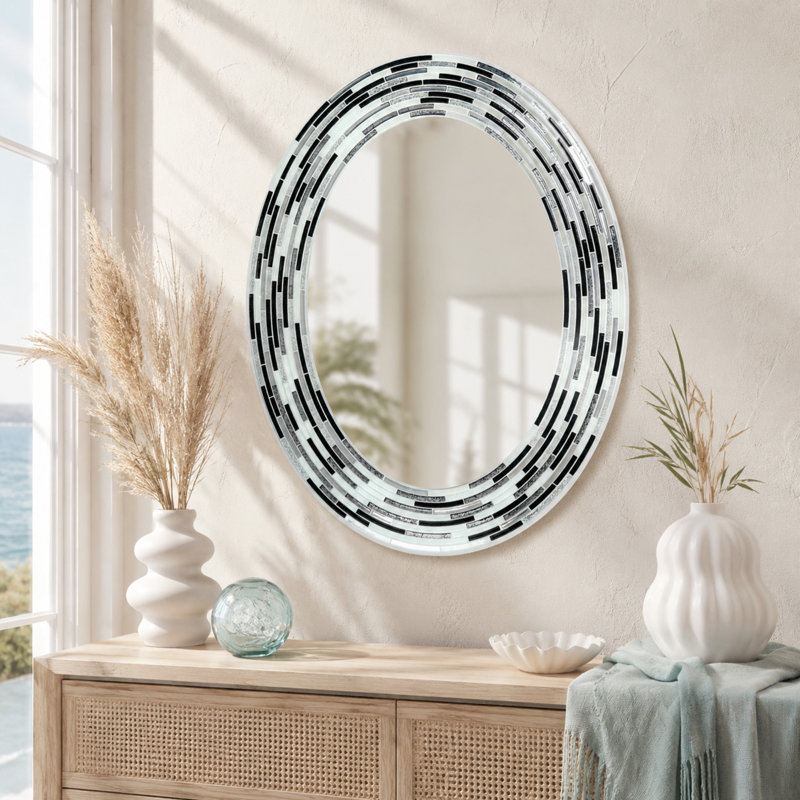 Miroir mural Ashong, 29 po x 23 po, Gris anthracite, Ovale
