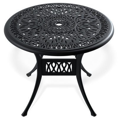 35.5" Patio Dining Table In Cast Aluminum Black Frame - Design, Stylish Appearance 35.5-Inch Outdoor With Surface, Space Saving