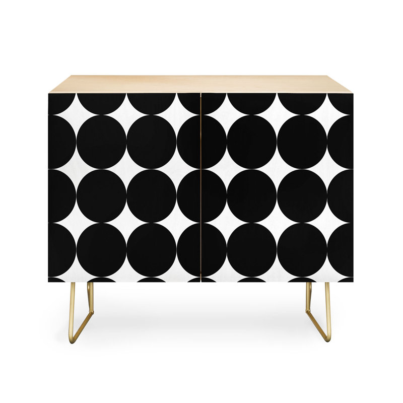 Natalie Baca Mod Polka Dot 2 Door Credenza Cabinet, Gold, Beige