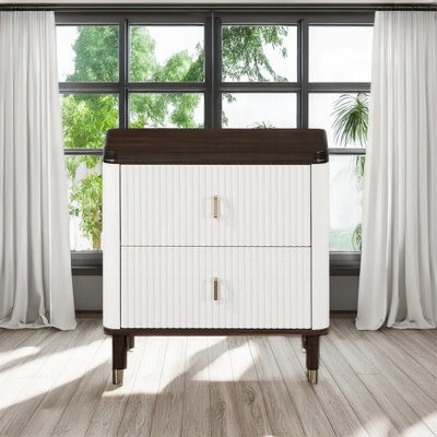Table de chevet 2 tiroirs avec port USB, table de chevet en bois pour la maison