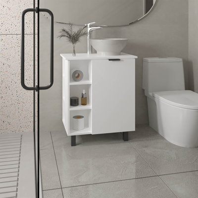 Vanity Sink With Sink, 1 Door, 4 Legs, 5 Shelves, White