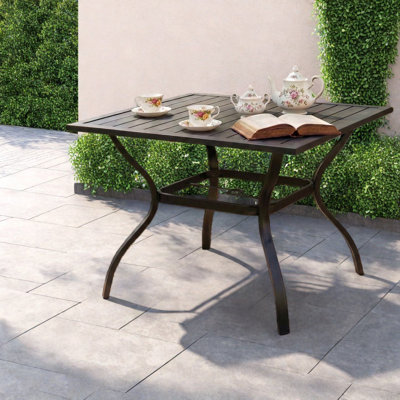 Table de patio carrée en métal durable de style moderne, parfaite pour les repas en plein air