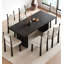 Table de salle à manger rectangulaire noire en bois massif de style rétro français-110987295