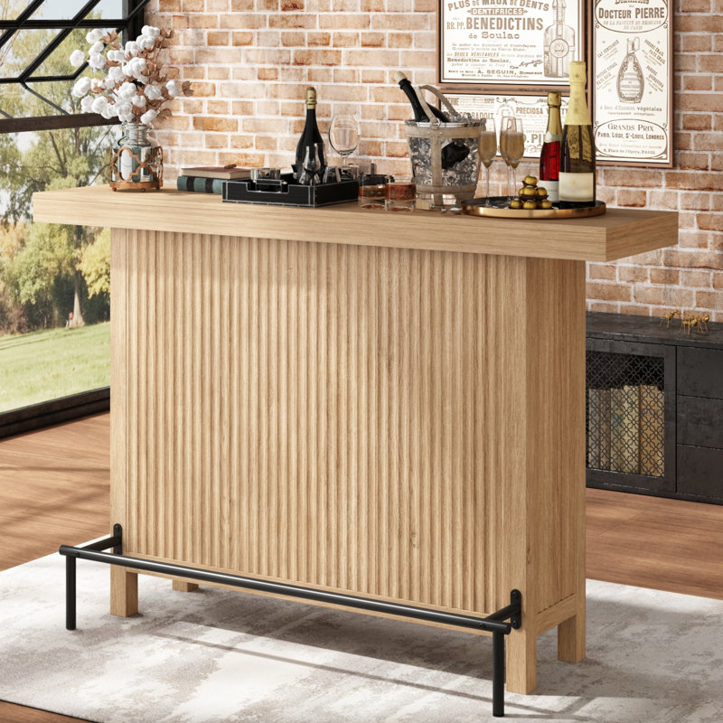 63 " L Steel Bar Cabinet, Oak
