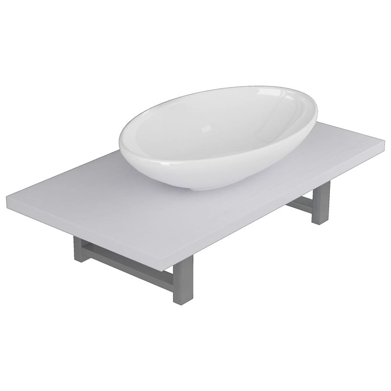 Prestia 600mm Single Bathroom Vanity with Vessel Ceramic Basin, White, White