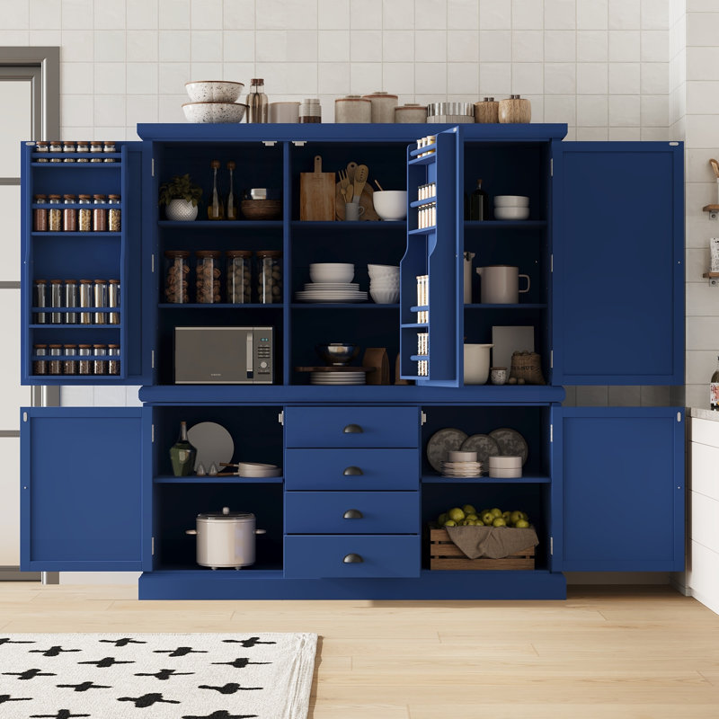 Grand garde-manger autoportant en bois de pin avec 8 tablettes et tiroirs réglables, White