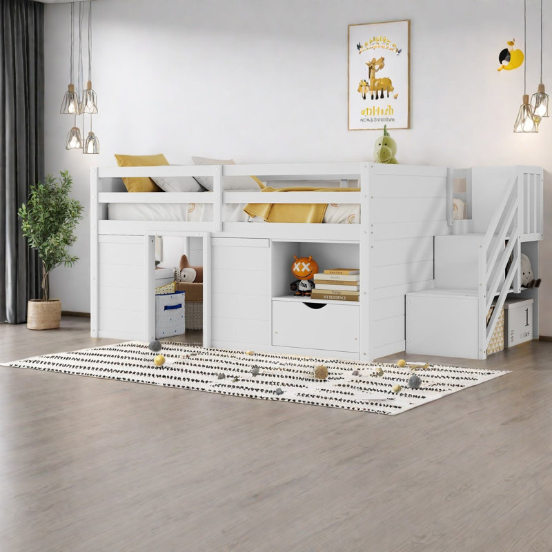 Lits multifonctionnels avec rangement, loft moderne en bois aggloméré pour la maison des enfants