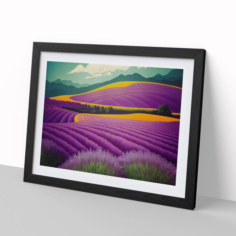 Enticing Lavender Flower Field - Single Picture Frame Painting, Black , 46cm H x 64cm W x 2cm D