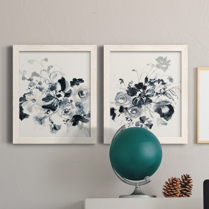Floral Entanglement I - ensemble de 2 peintures sur toile encadrées, H 20 po x l 17 po x P 1 po, Toile blanche encadrée