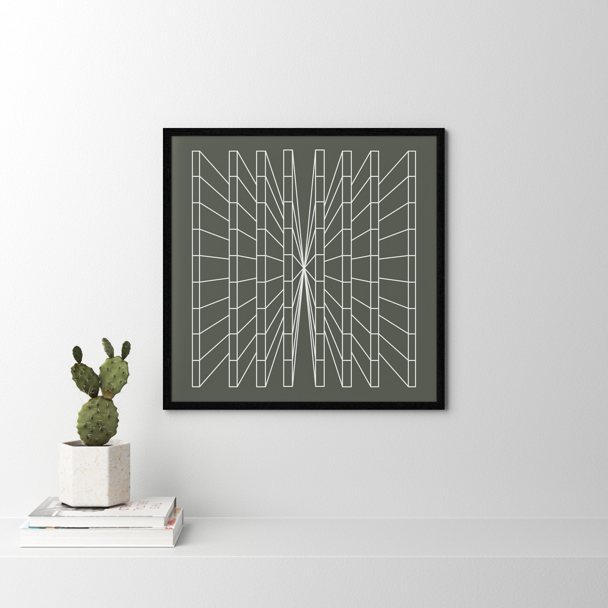 Olive Perspective by Sandi Hauanio, 27.5" H x 27.5" W x 0.75" D, Black Wood Grain