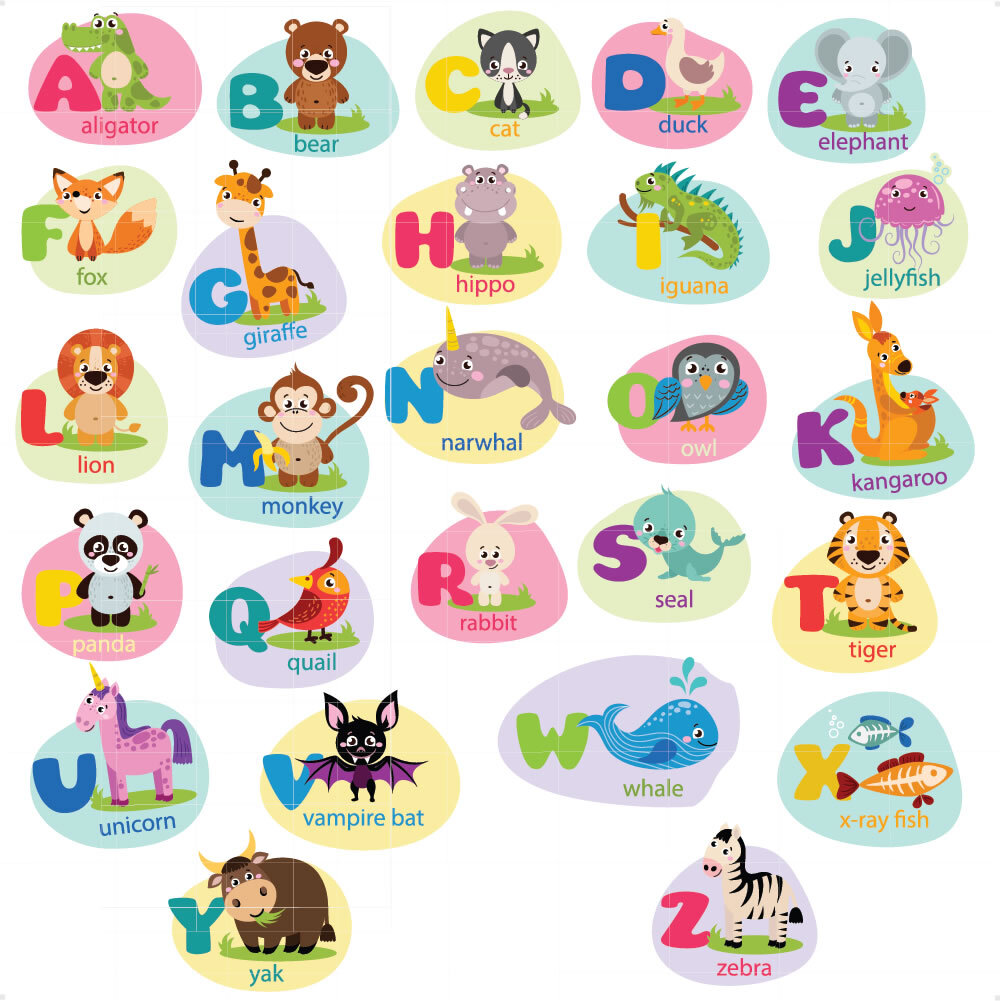 Alphabet Wall Stickers Kids Toddler Decors Animal ABC Stickers Removable  Letters