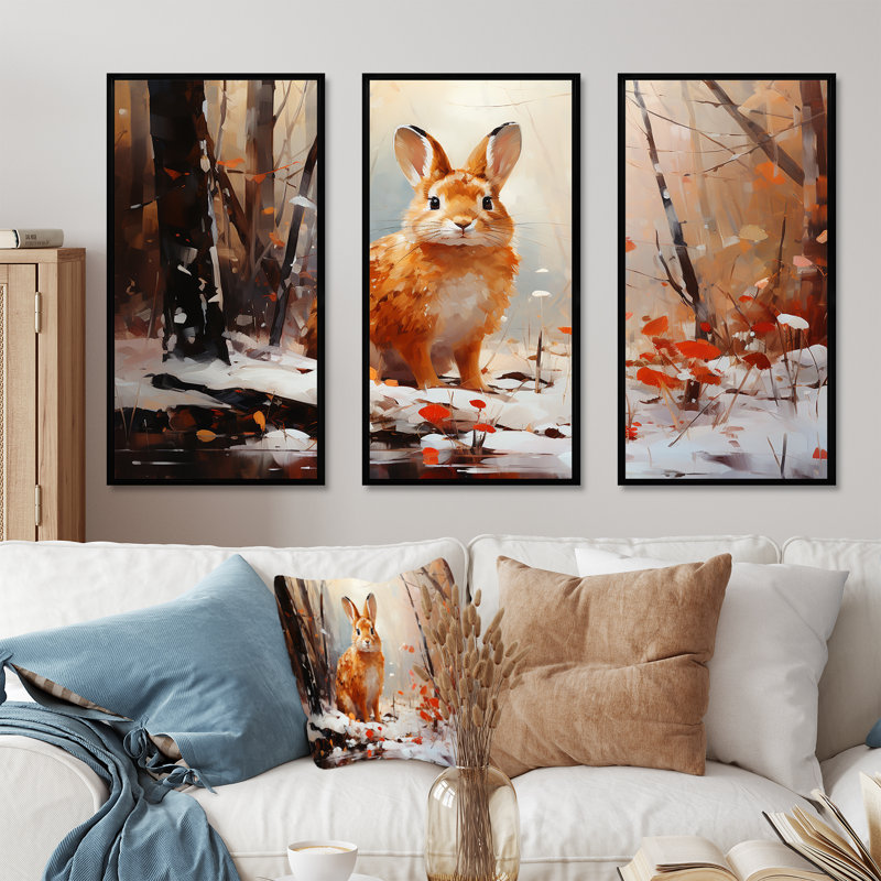 Frosty Rabbit Winter Solitude - Lapin, art mural animal, Cadre flottant noir, H 28 po x l 36 po