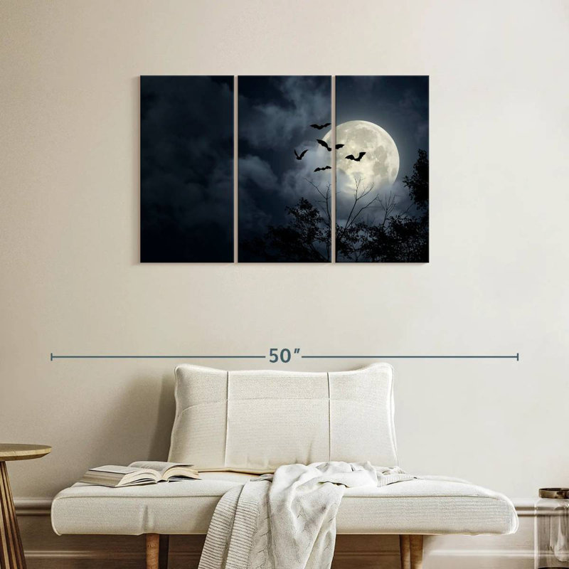 Brampt Flying Bats And Full Moon, 24" H x 38" W
