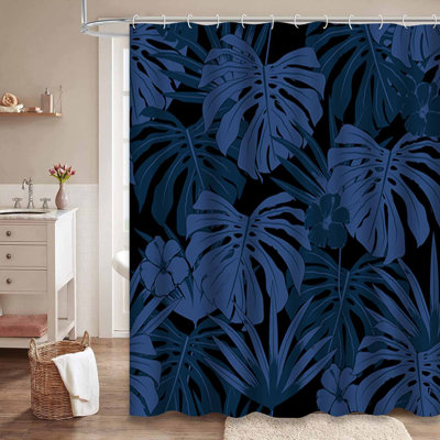 Magnifique rideau de douche artistique bleu sarcelle tropical avec 12 crochets