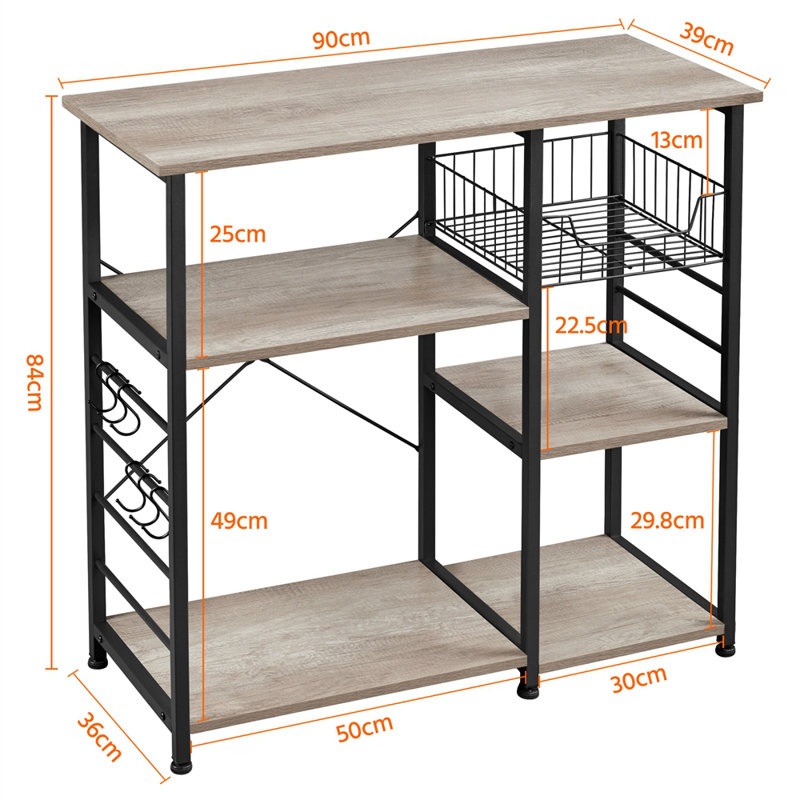 Kitchen Storage Rack Metal Frame Wood Look, Gray