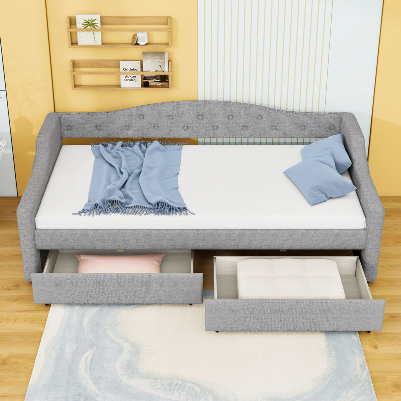 2 Drawers Upholstered Twin XL Daybed with LED Lighting, Gray