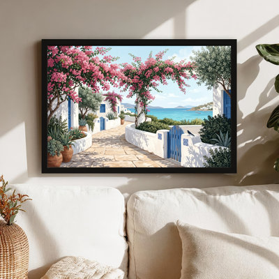 Art mural sur toile noir encadré pour le salon, la chambre à coucher, le bureau ou le vestibule - décoration murale décorative avec jardin méditerranéen