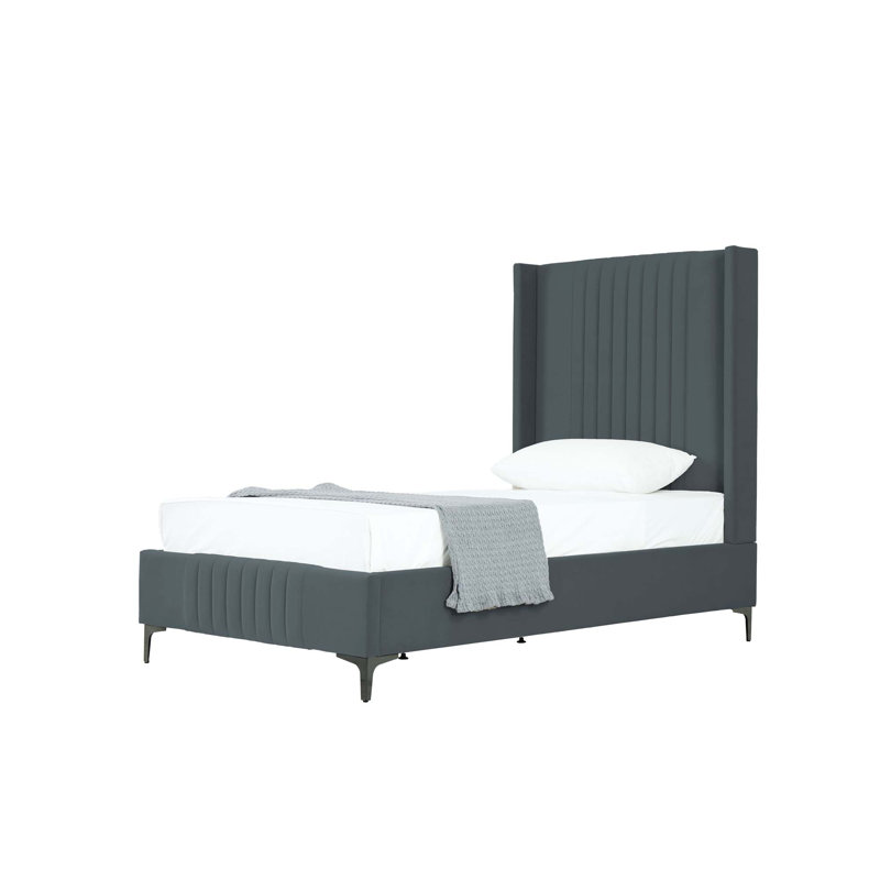 Leilan Upholstered Platform Bed, Twin, Gray