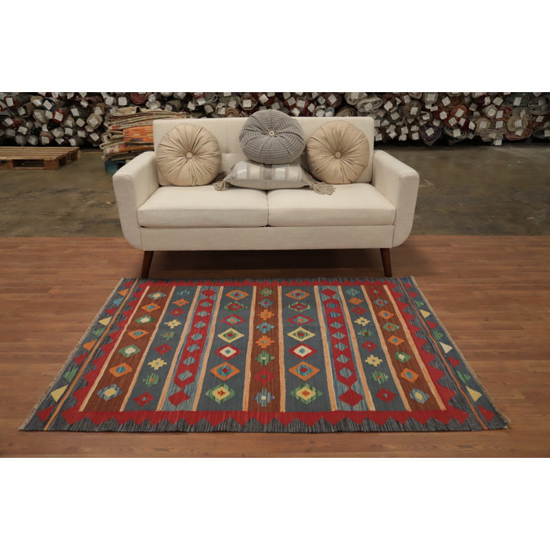 Tapis géométrique en laine Kilim