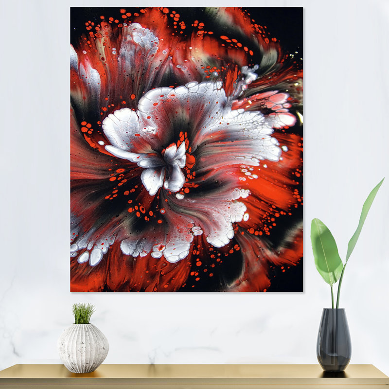 Rouge mélangé abstrait fluide - art mural moderne sur toile, L 30 po x H 40 po, Toile tendue