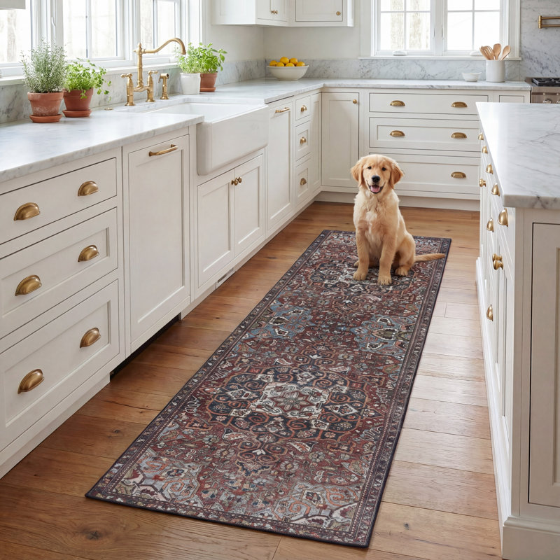 Ziebarth 138 M/W S/R Area Rug In Red / Blue, Runner 2'6" x 8'