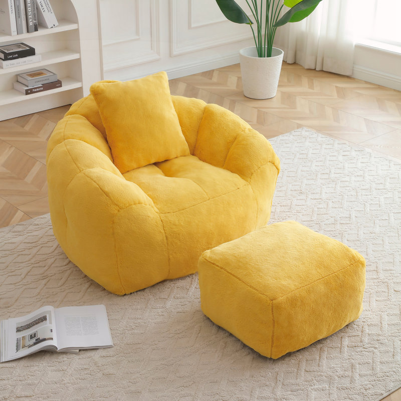 Fauteuil à billes avec repose-pieds, Jaune
