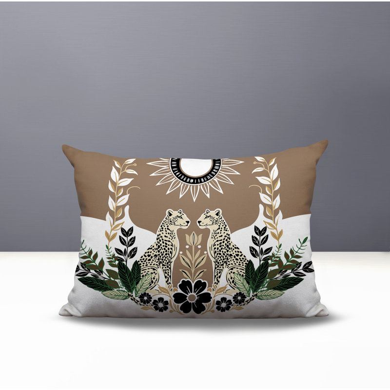 Oreiller rectangulaire réversible intérieur / extérieur Spoke Leopard, Beige, Rectangle H 14 po x l 20 po