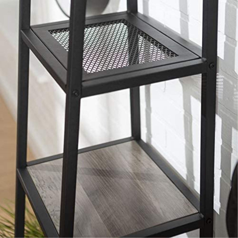 Versatile Industrial Hall Tree - With Metal Frame And 6 Shelves, Gray Wash