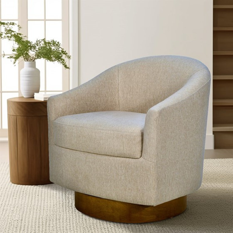 Teruo Wide Swivel Barrel Chair, Brown