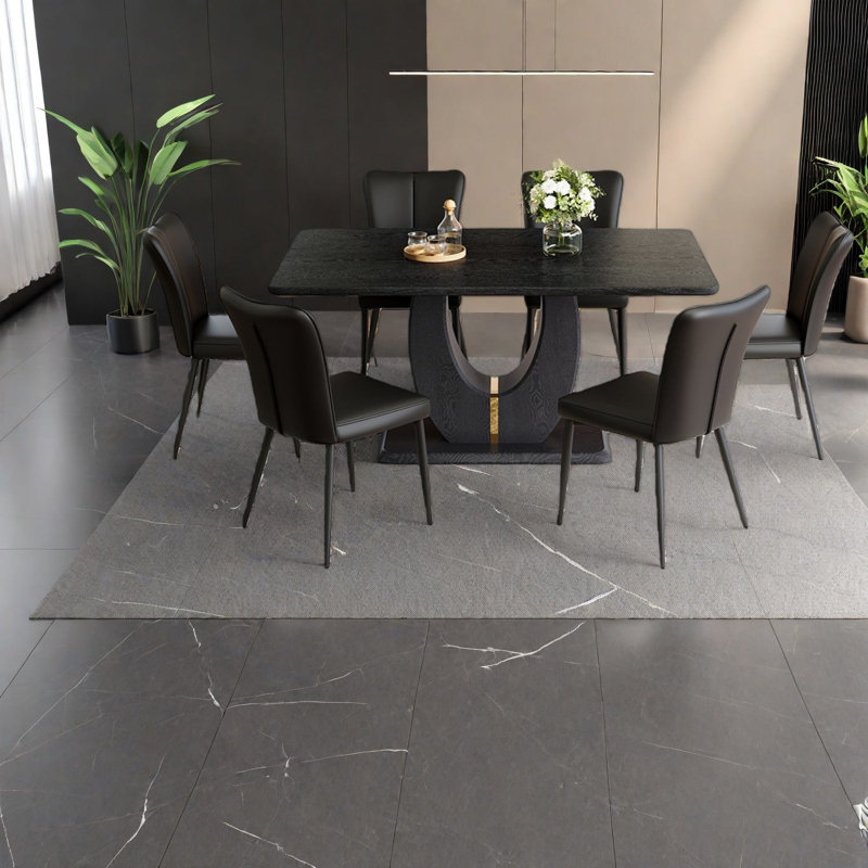 Ensemble de table de salle à manger moderne en bois noir avec chaises en MDF et en polyuréthane de qualité supérieure
