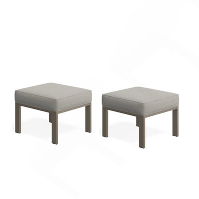 Set of 2, 22” All-Weather Metal Patio Ottomans Thick Cushions & Frame