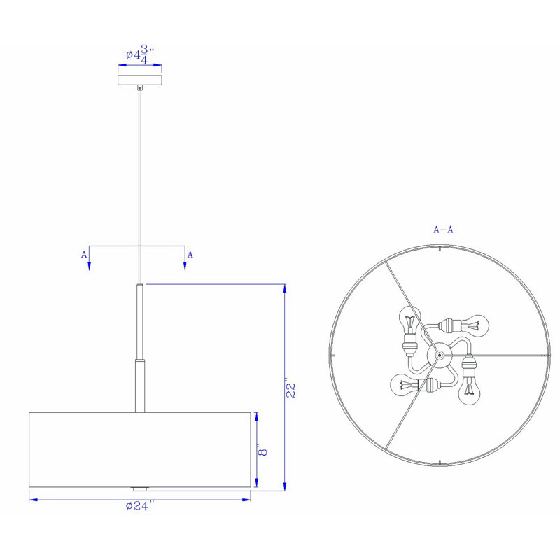 Luminaire suspendu tambour simple à 4 lumières Demani, Prune, 4