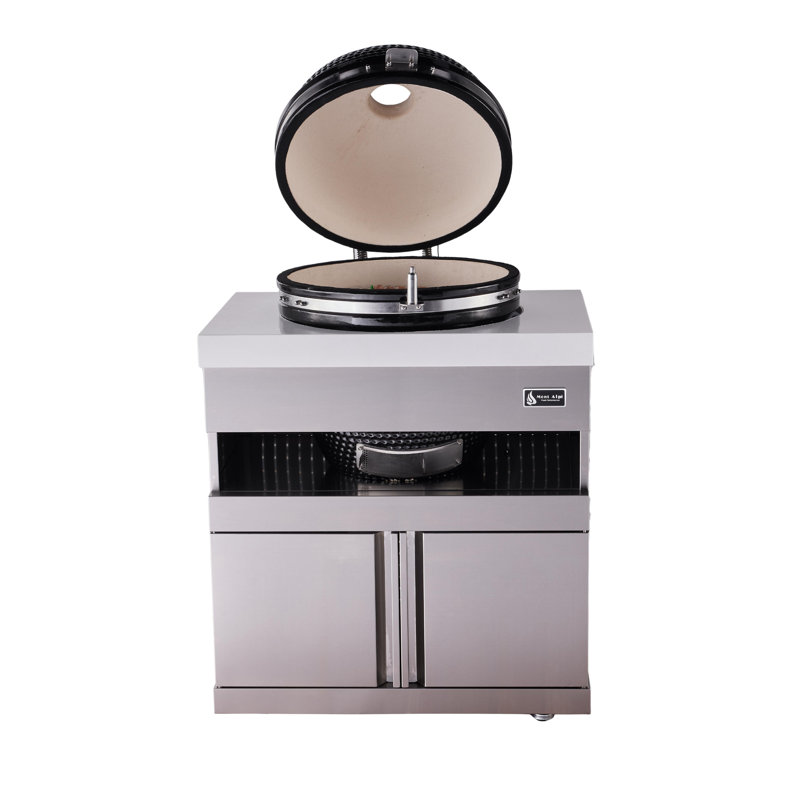 Mont Alpi Makm-18 Heavy Duty Stainless Steel Universal Kamado Charcoal Smoker Grill Module + Storage Cabinets & Granite Countertops - For 18" Big Green Egg, Kamado Joe Classic, Akorn, Pit Boss Models