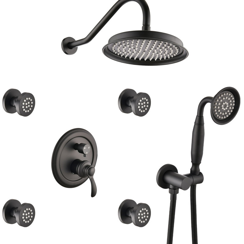 Pomme de douche noire matte - débit réglable, rotation sur 360 °, buse calcique, valve de dérivation, Noir mat