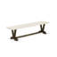 Ensemble de 6 pièces d'une table de cuisine en lin blanc avec base à tréteaux avec petit banc et 4 chaises parson en tissu de lin kaki foncé - finition jacobine patinée-2093930299-2028806500