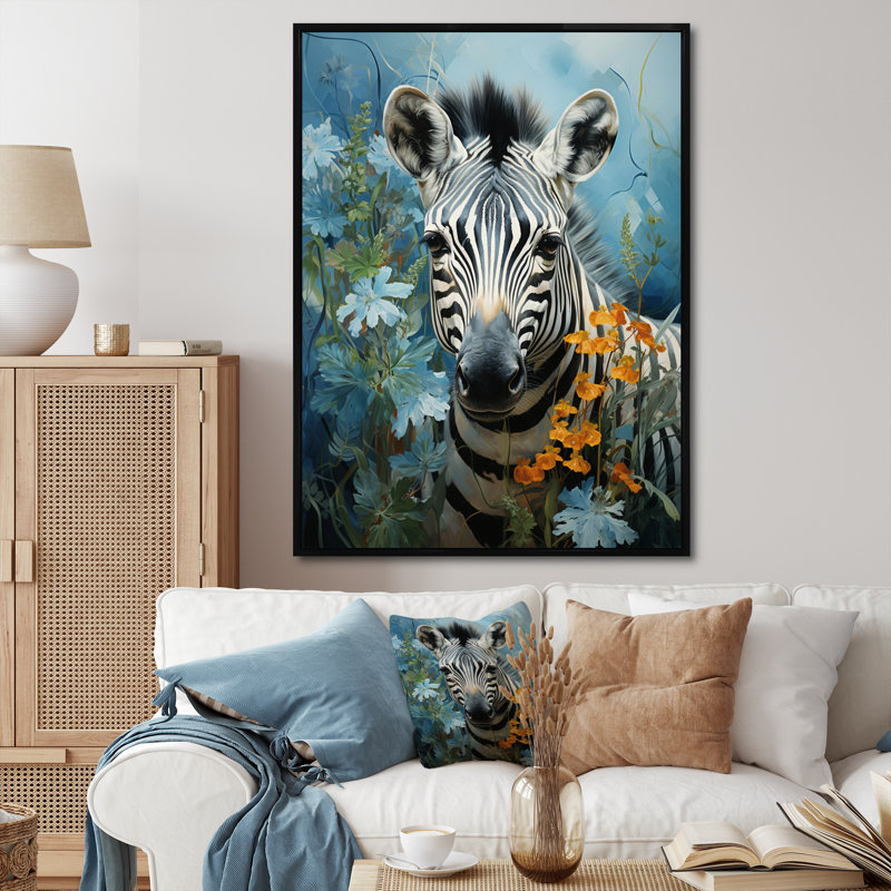 Zebra Canvas Wall Art, Wildlife Animal Portrait Print - Zebra Zenith Portrait, Black, 32" H x 16" W x 1" D