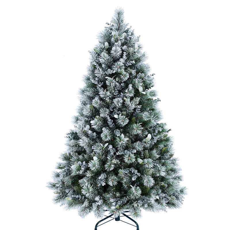 Arbre de Noël 4 pi enneigé pin et eucalyptus, 404 pointes, conception à charnières, support en métal pour arbre de bureau ornementé avec arbre givré et assemblage, présentoir d'hiver