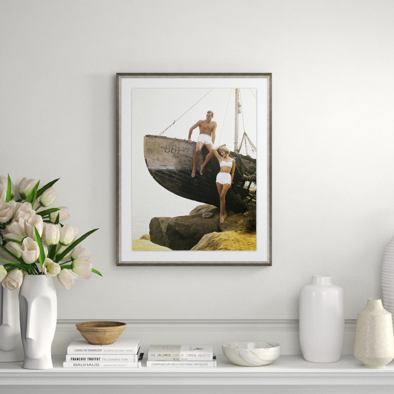 Man Sitting Boat, Woman Standing Beside Giclee Print, Brown, 37" H x 25" W x 2.375" D