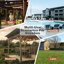 Pavillon de jardin en forme de pergola 13 'X 6' 5 'avec toit en métal et ampoules et comptoirs de bar