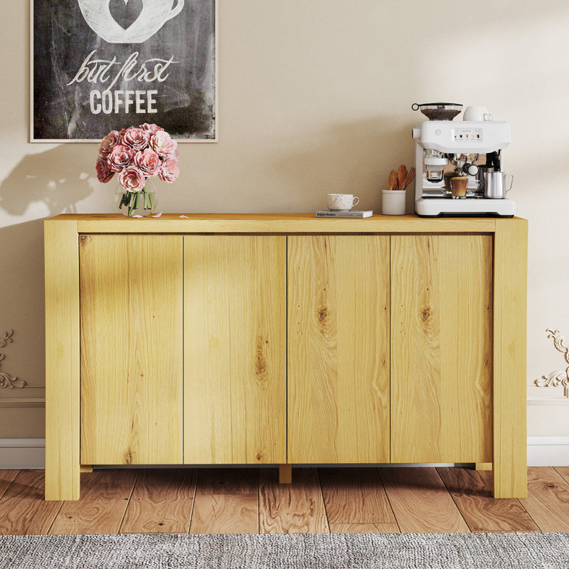 Buffet Storage Cabinet For Dining Room, Kitchen, Wood 4-Door Sideboard With 4 Compartments, Natural