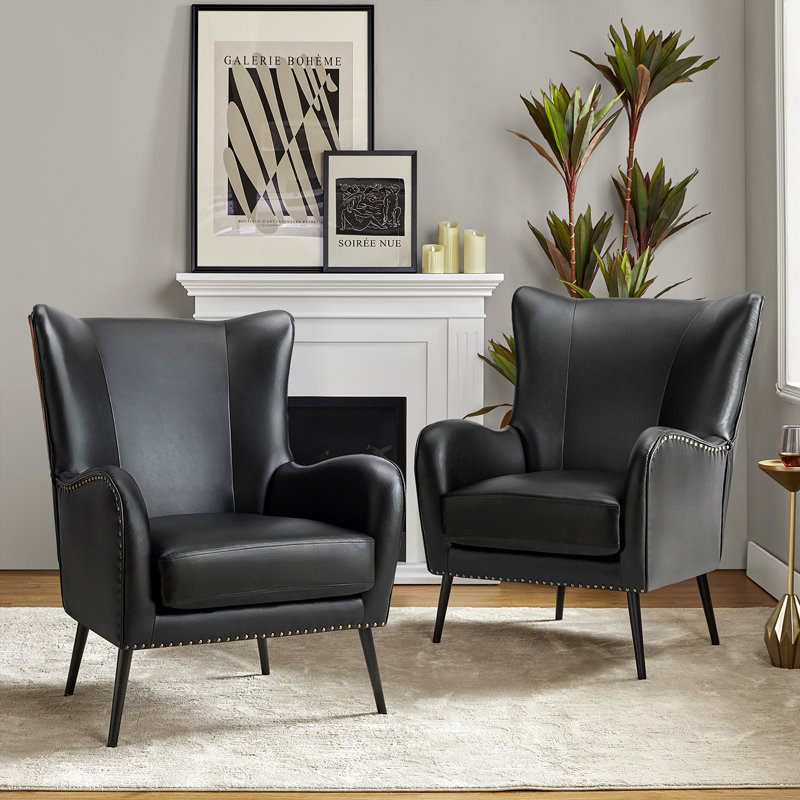 Fauteuil à oreilles 30 po Atalyia, Cuir végétalien noir