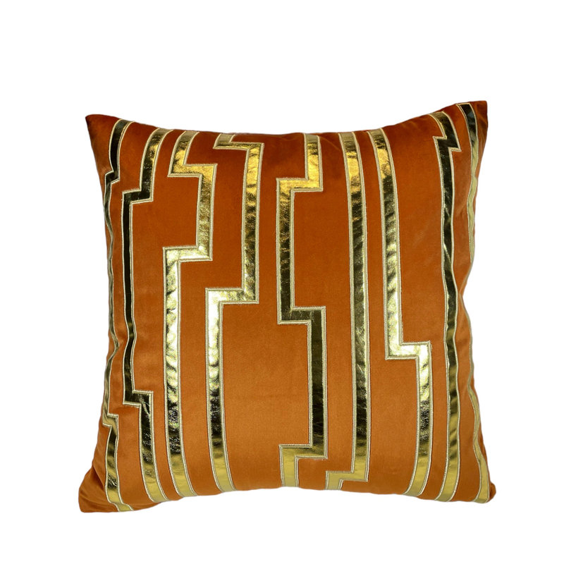 Embroidered Velvet Throw Pillow Cover, Orange