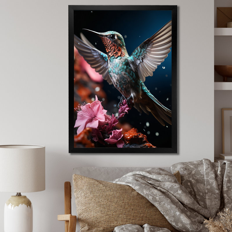 Colibri bleu sarcelle Avdullah - reproduction sur toile, Toile noire à cadre unique, H 20 po x l 12 po x P 1 po