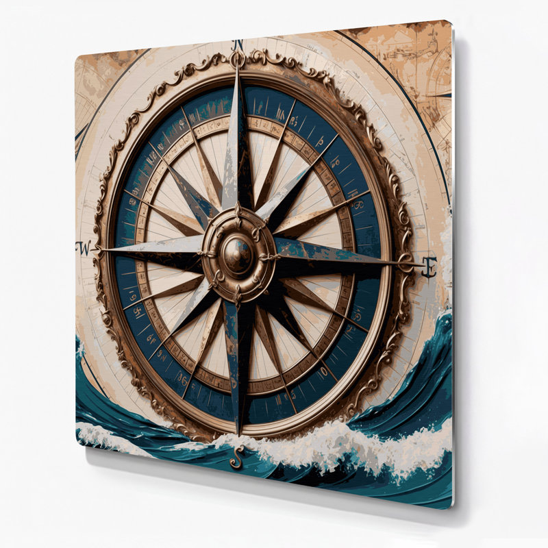 Art mural en métal beige bord de mer Coastal Grand Compass