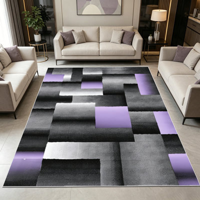 1 tapis géométrique abstrait mauve, gris, noir et noir pour le salon, doux, toutes saisons, facile à entretenir, lavable, adapté pour la salle à manger, la chambre à coucher, le vestibule, le bureau personnel, le patio, la décoration intérieure et extérieure.