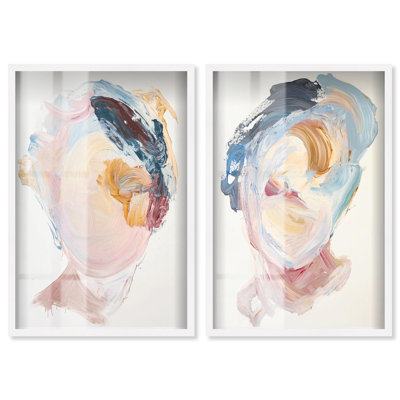 «Bright Brush Palette Duo Shadowbox Print Living Wall Art» par Art Remedy, cadre blanc, 20 x 30