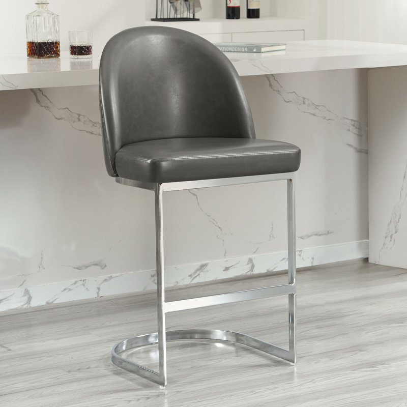 Tabouret de comptoir revêtu de similicuir 26 po Maoz, 1, Gris